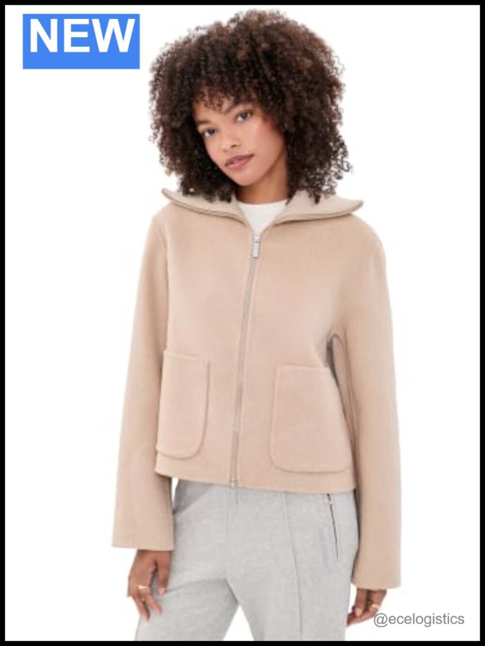 Wool Cropped Jacket Two-Way Zip Collared Patch Pockets